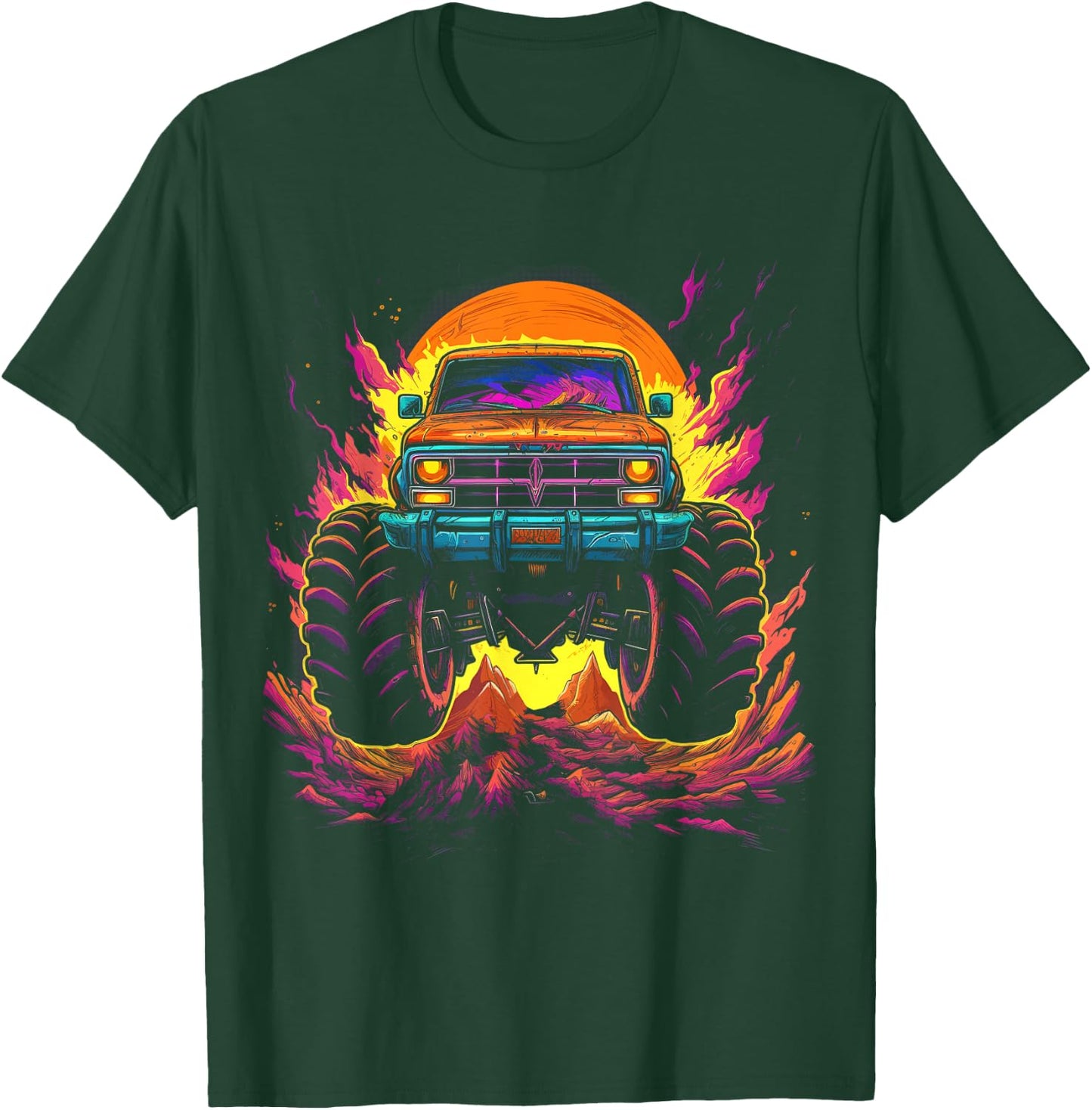 Retro Vintage Monster Truck Retro Sunset Monster Truck Boys T-Shirt - T-Shirt | Forest