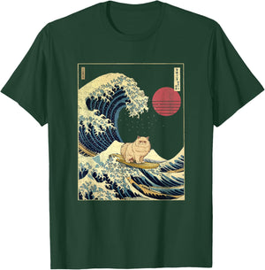 Persian Cat Japanese Kanagawa Wave Funny Surf Animal T-Shirt - T-Shirt | Forest