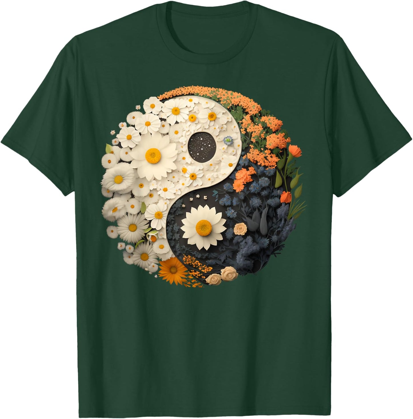 Floral Taoism Yin Yang Symbol on Flower Taijitu Yin Yang T-Shirt - T-Shirt | Forest