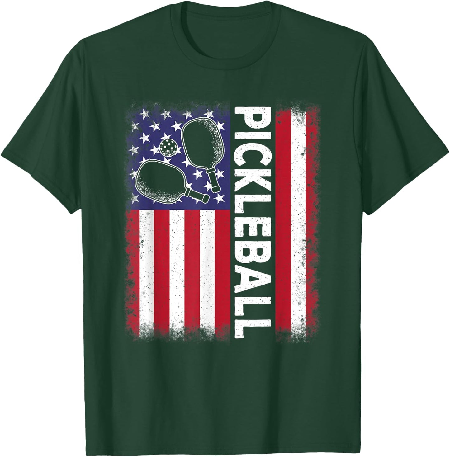 Pickleball American Flag Funny Pickleball Vintage Men Women T-Shirt - T-Shirt | Forest