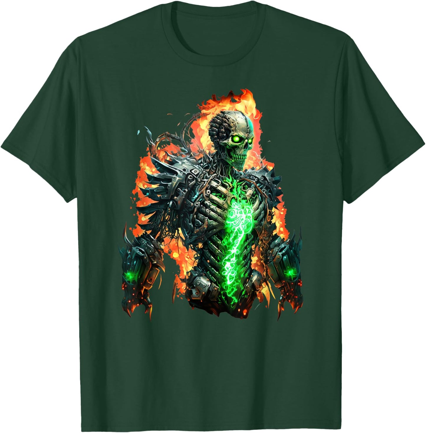 Flaming Skeleton Cyborg Graphic T-Shirt - T-Shirt | Forest