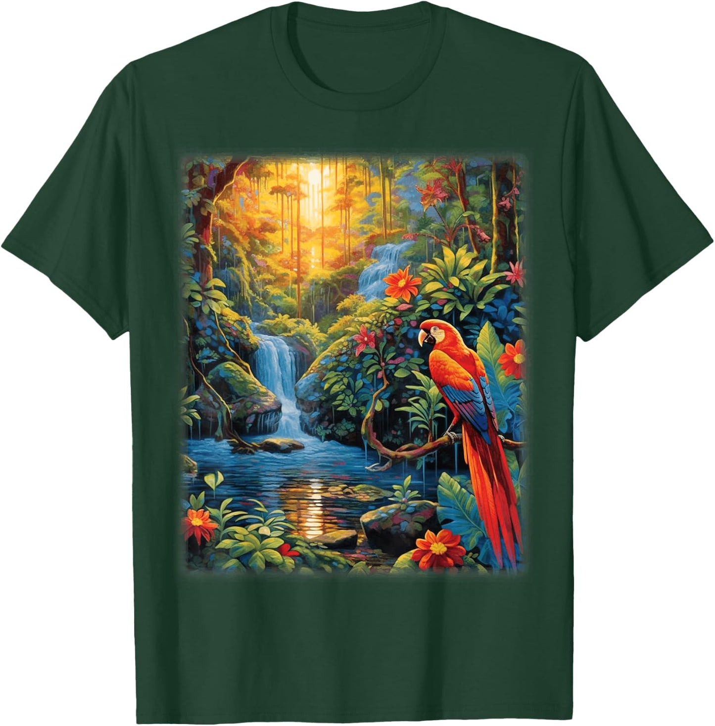 Colorful Parrots Rain Forest Jungle Macaw Parrot Men Women T-Shirt - T-Shirt | Forest