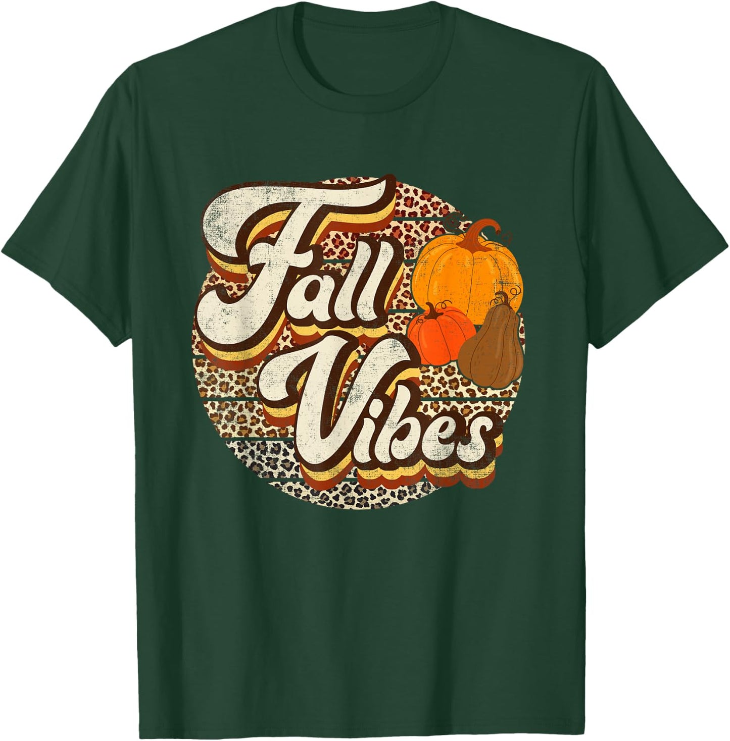 Retro Groovy Fall Vibes Leopard Thanksgiving Autumn T-Shirt - T-Shirt | Forest