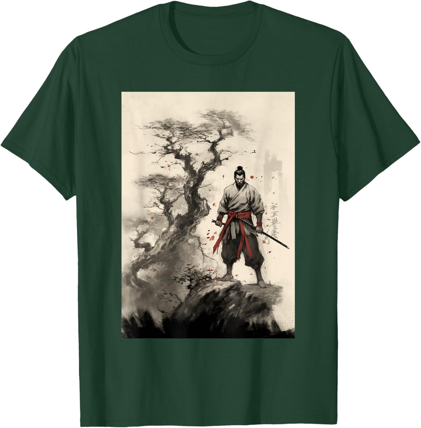 Samurai's Triumph Over the Great Dragon - Bushido Spirit T-Shirt - T-Shirt | Forest