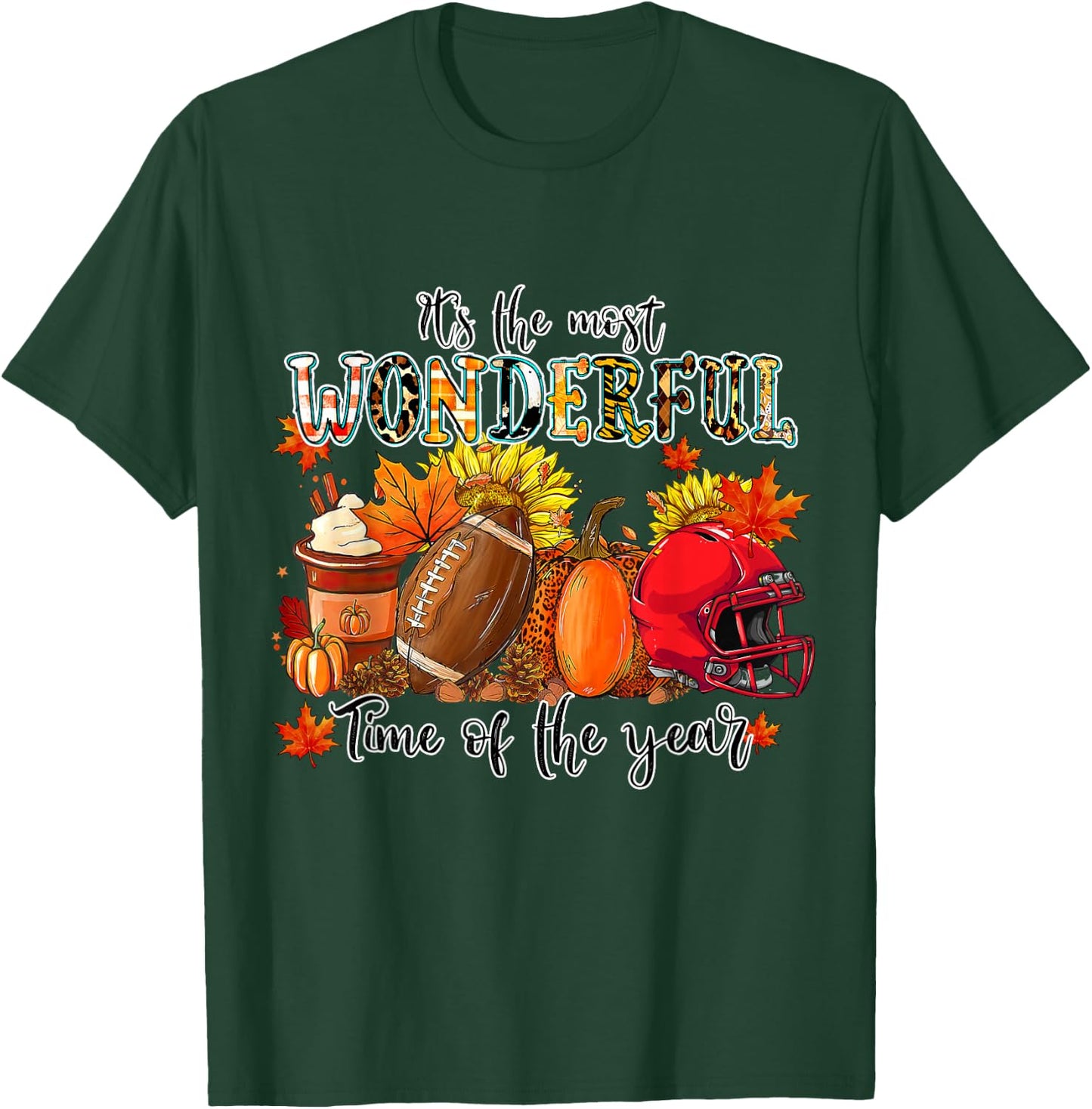 Fall Pumpkin Football It's Most Wonderful Time of The Year T-Shirt - T-Shirt | Forest