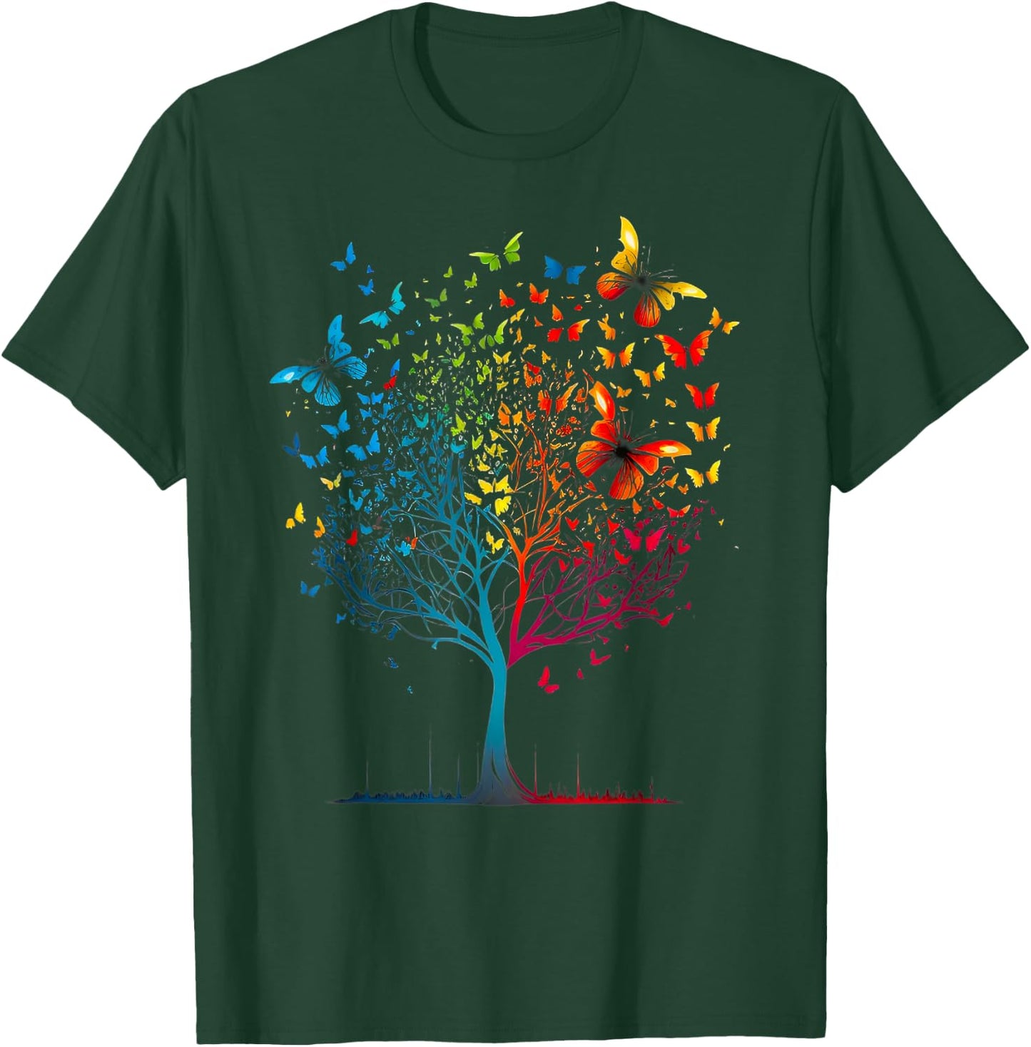 Butterfly Tree Beautiful Women Men Kids Graphic Small T-Shirt - T-Shirt | Forest
