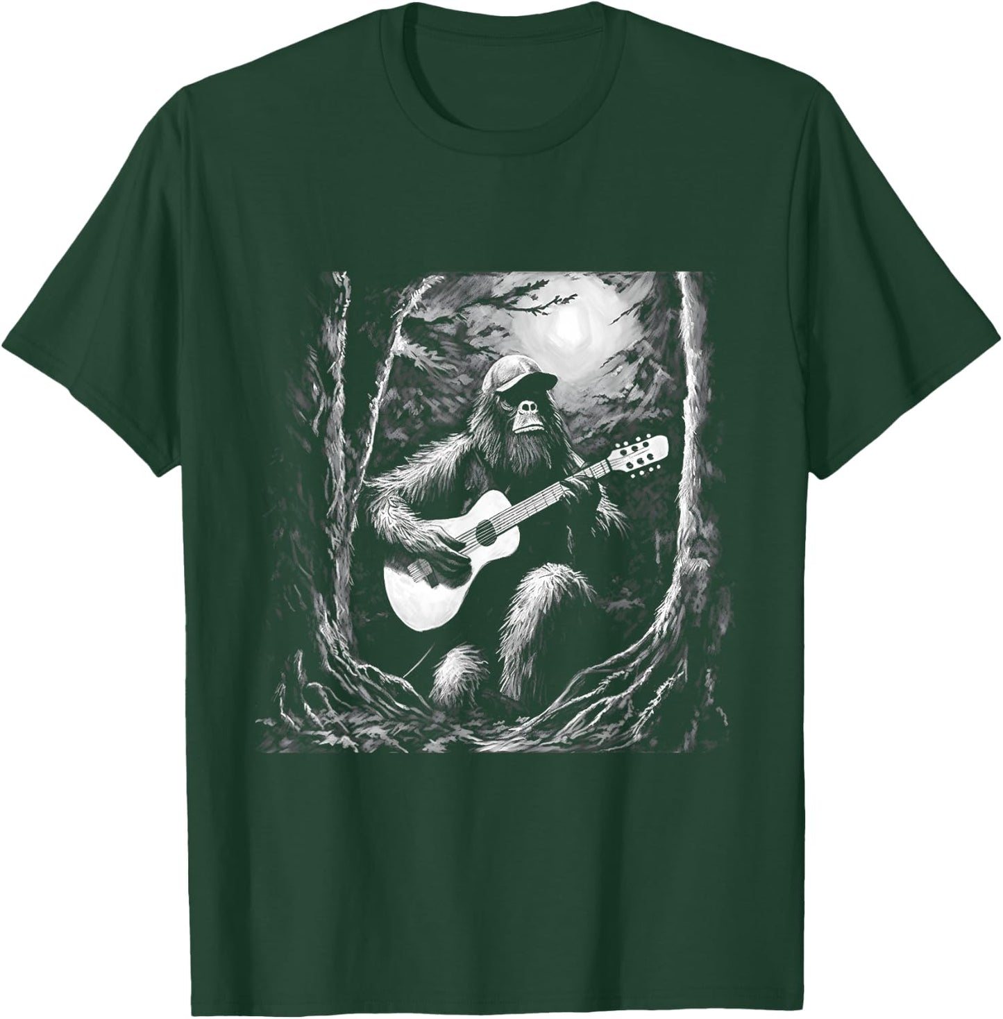 Bigfoot Playing Acoustic Guitar Funny Sasquatch Big Foot T-Shirt - T-Shirt | Forest