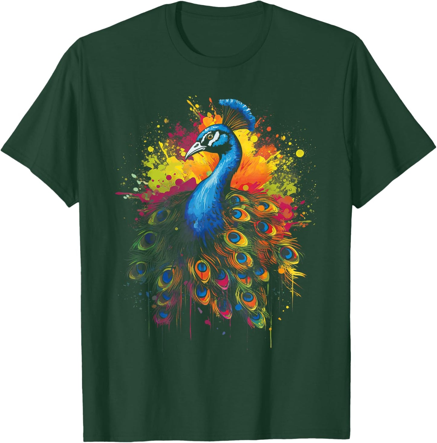 Colorsplash Artwork Peacock Bird Multicolor T-Shirt - T-Shirt | Forest