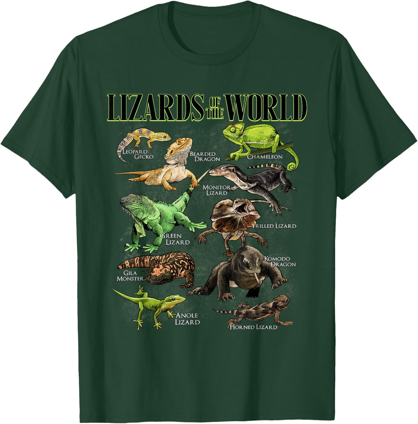 Lizard Animals of the World Educational Reptile Lizard Lover T-Shirt - T-Shirt | Forest