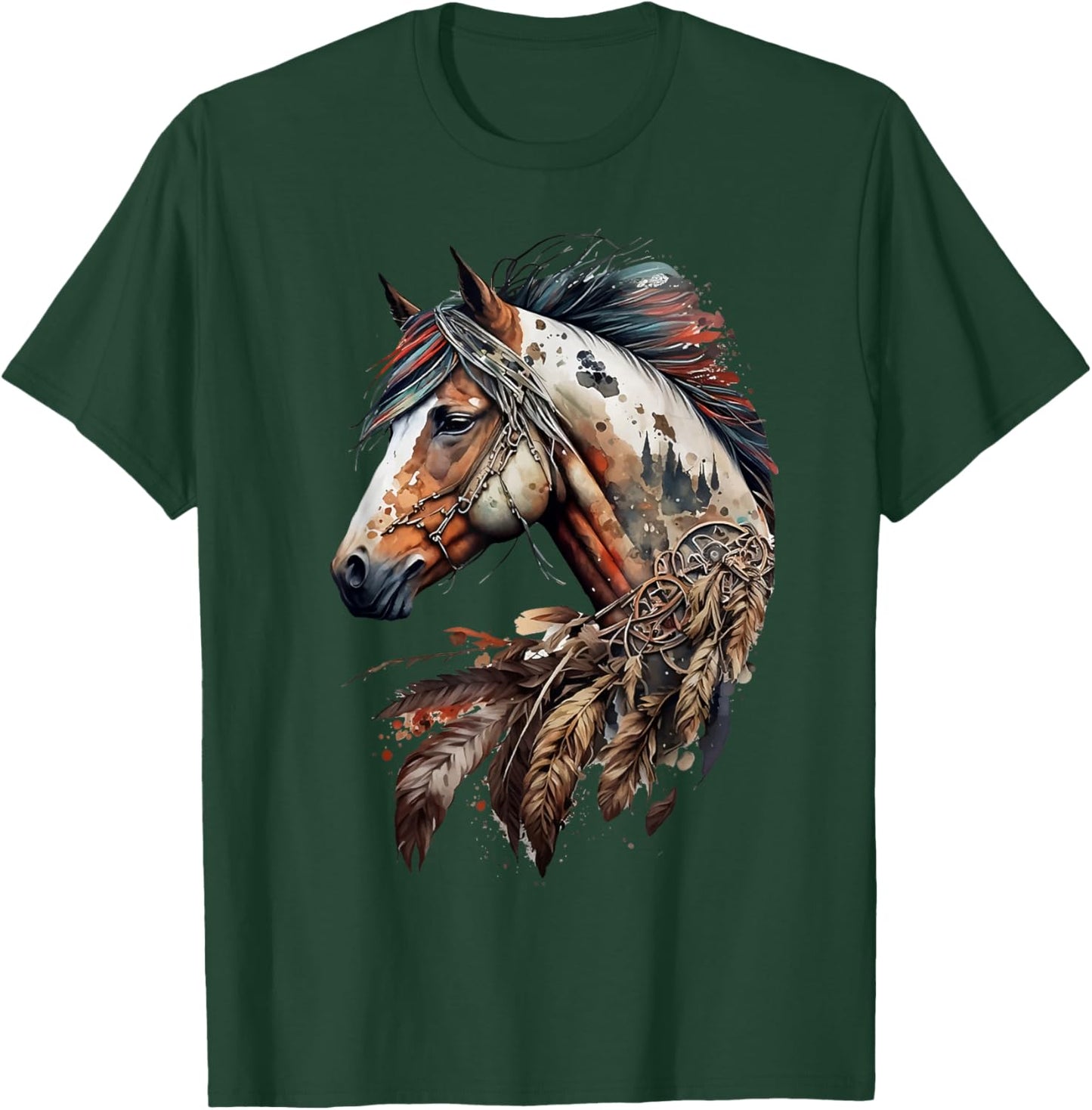 Bohemian Horse Portrait Horseback Native Equestrian Themed T-Shirt - T-Shirt | Forest