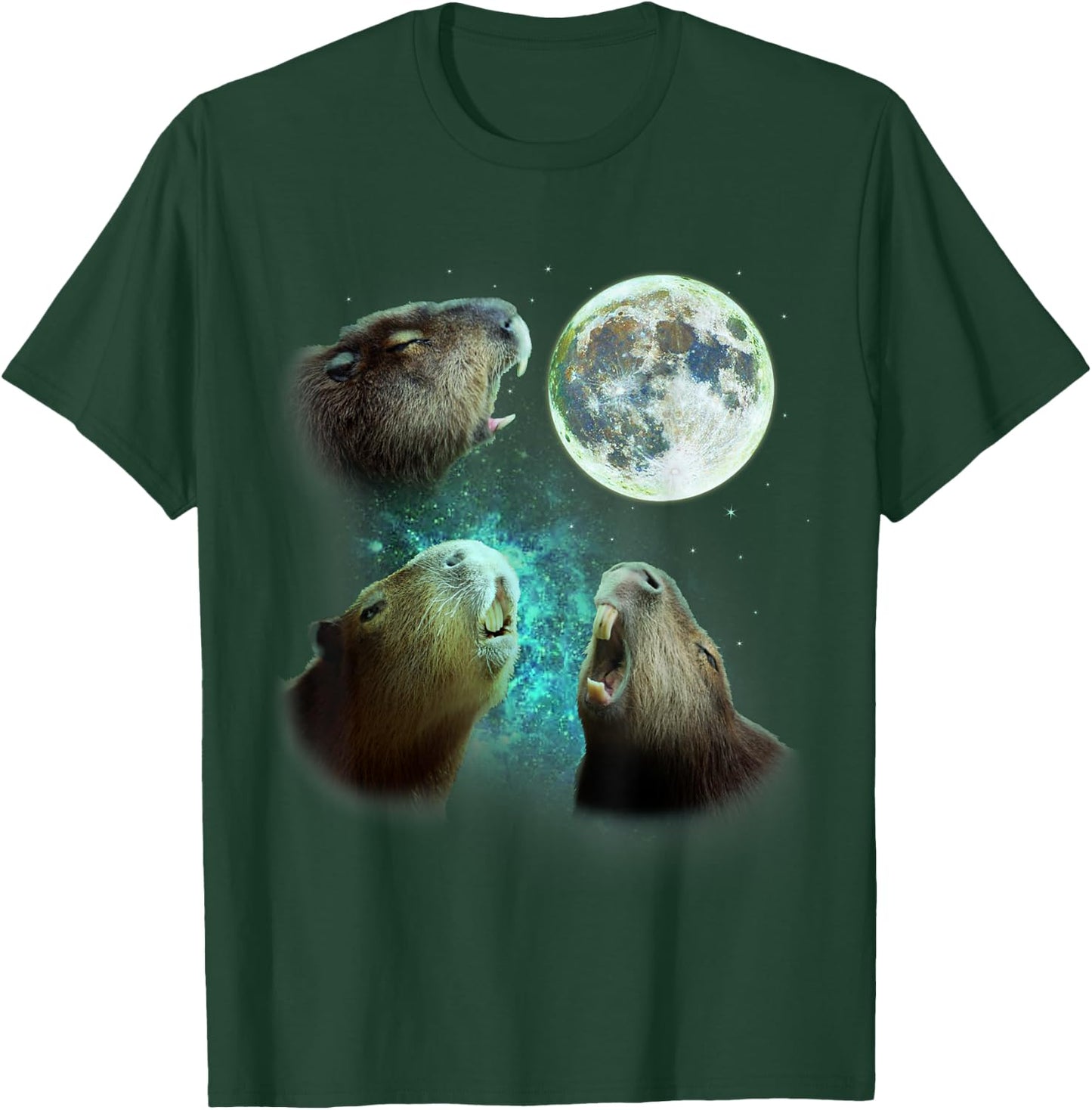 Three Capybaras Howl At Moon 3 Wolfs - Wolves Parody T-Shirt - T-Shirt | Forest