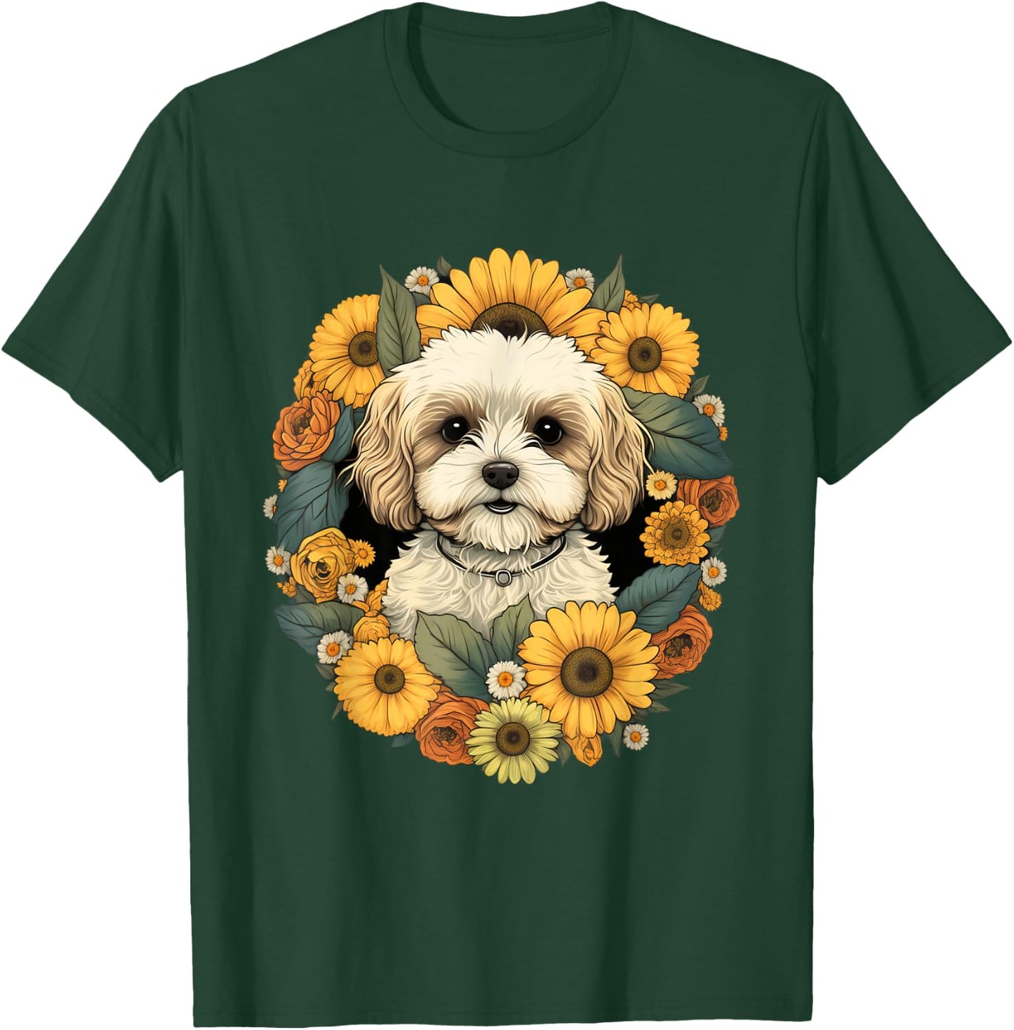 Sunflower Hippie Floral Cavachon Dog T-Shirt - T-Shirt | Forest