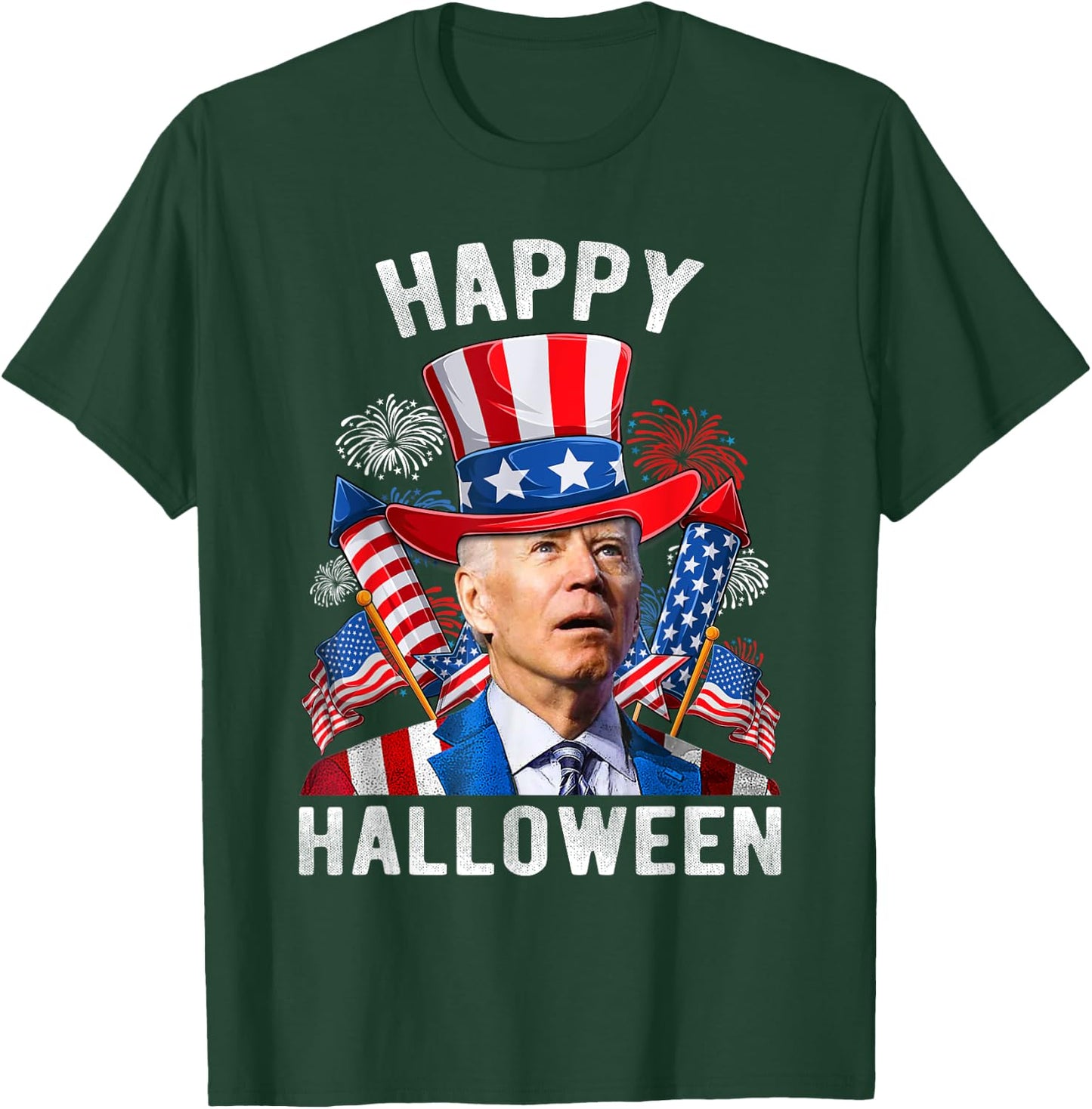 Happy Halloween Funny Joe Biden 4th Of July Firework US Flag Women Kids Men T-Shirt - T-Shirt | Forest