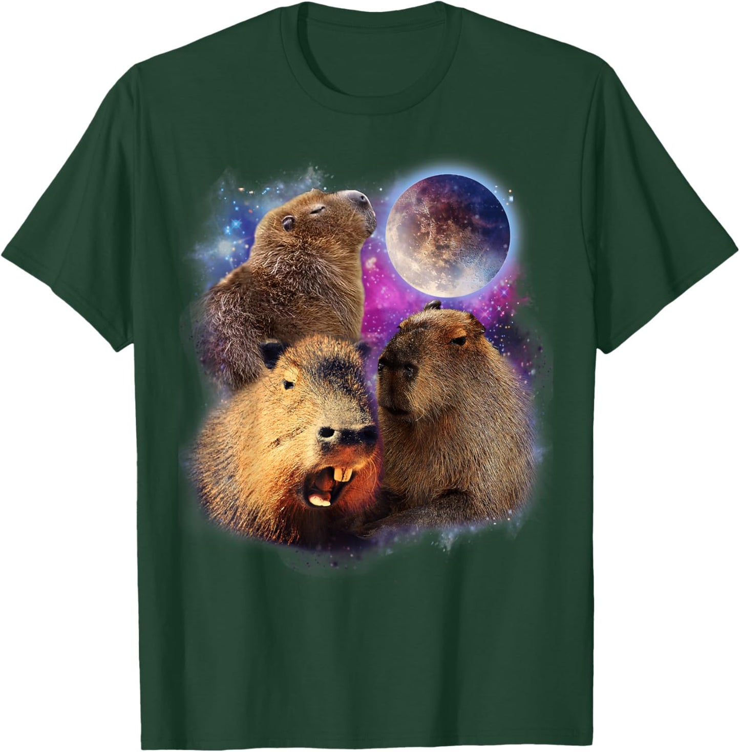 3 Capybara Moon Capybara Stuffed Animal , Women, Kids T-Shirt - T-Shirt | Forest