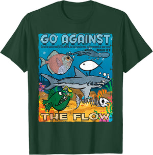 Go Against The Flow Christian Gospel Fish & Woman T-Shirt - T-Shirt | Forest