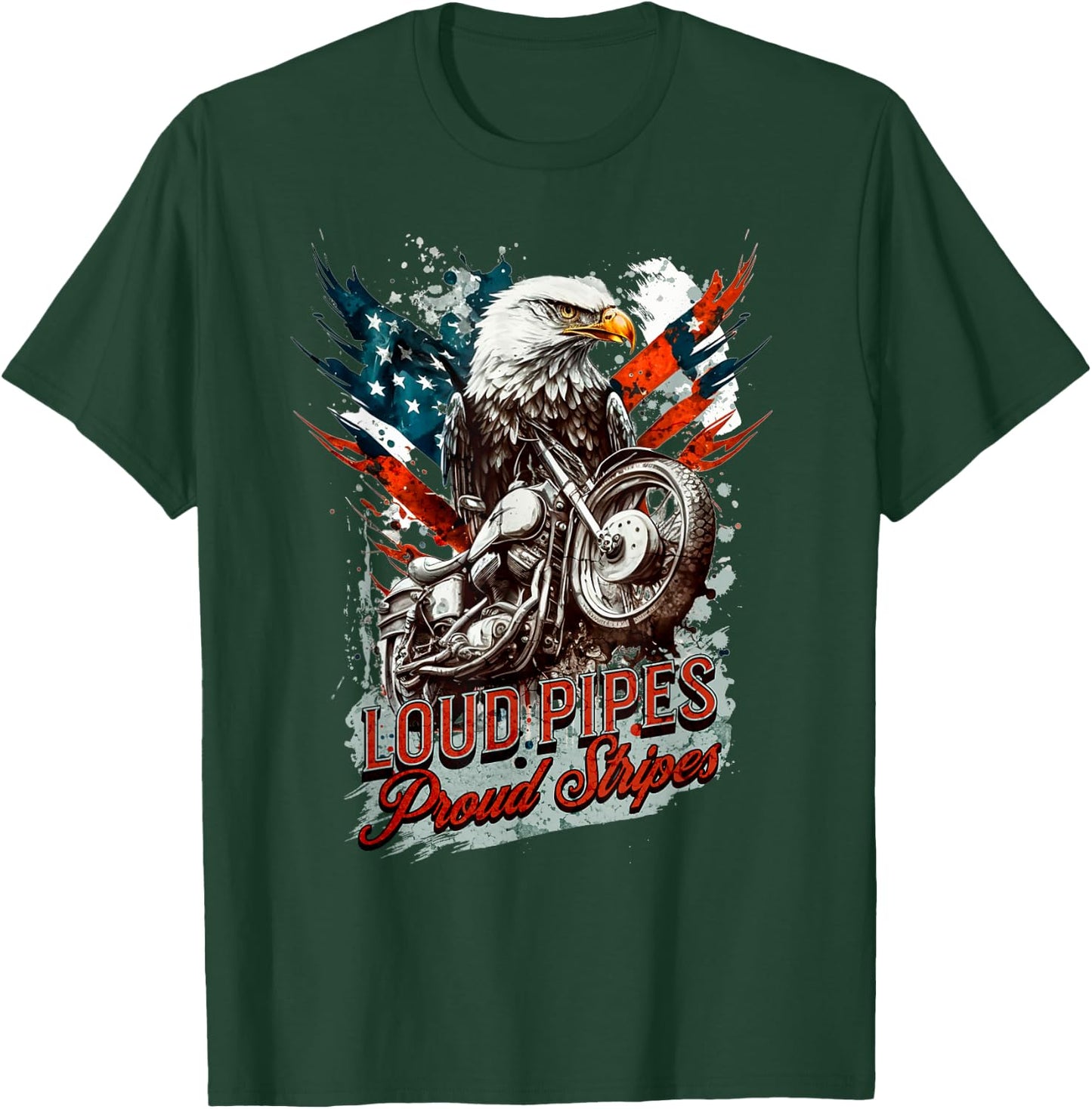 Patriotic Old Biker American US Flag Vintage Motorcycle Men T-Shirt - T-Shirt | Forest