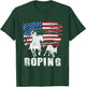 Team Roping - Roper USA American Flag Header Heeler Horse T-Shirt - T-Shirt | Forest