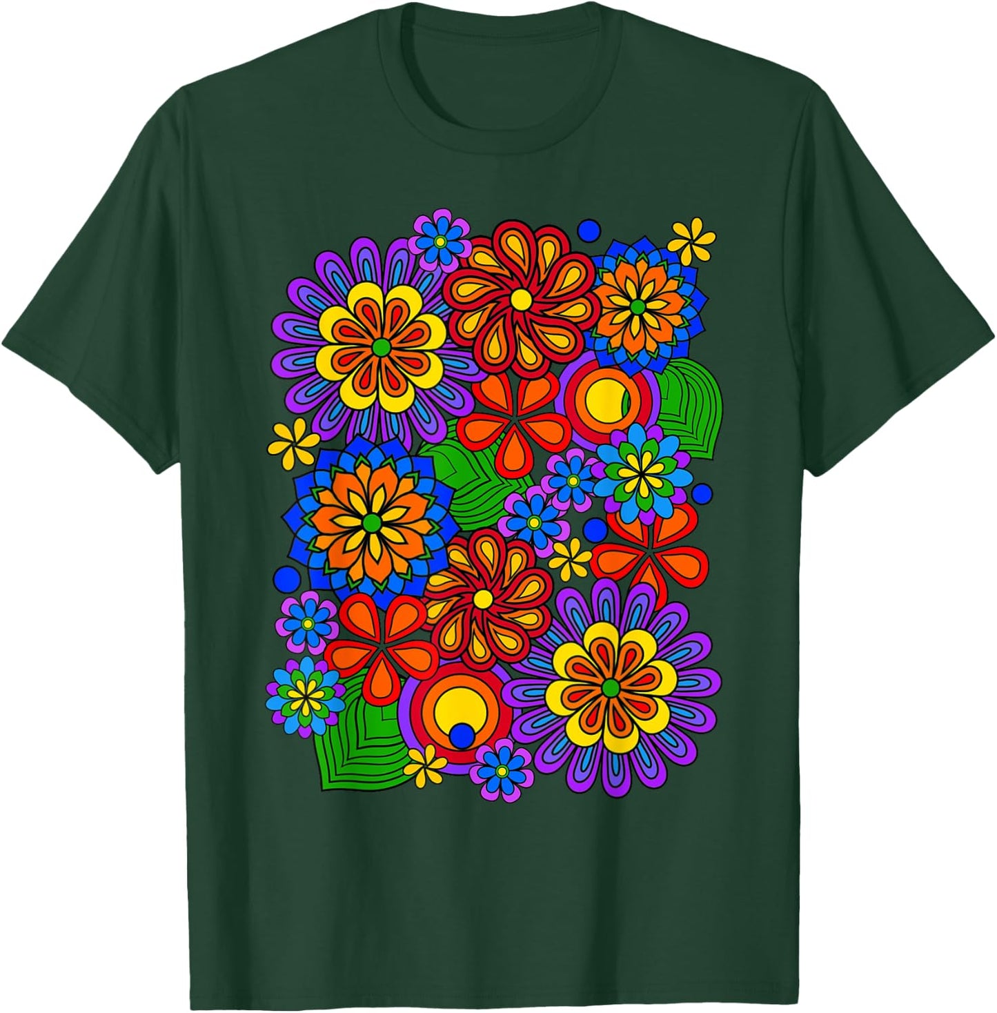 Colorful Rainbow Retro Flower Power Art T-Shirt - T-Shirt | Forest