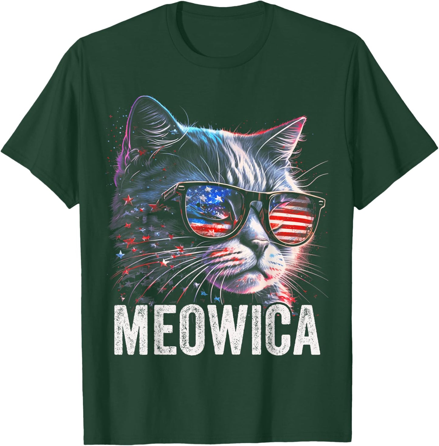 Meowica 4th of July Cat American Flag America USA Funny T-Shirt - T-Shirt | Forest