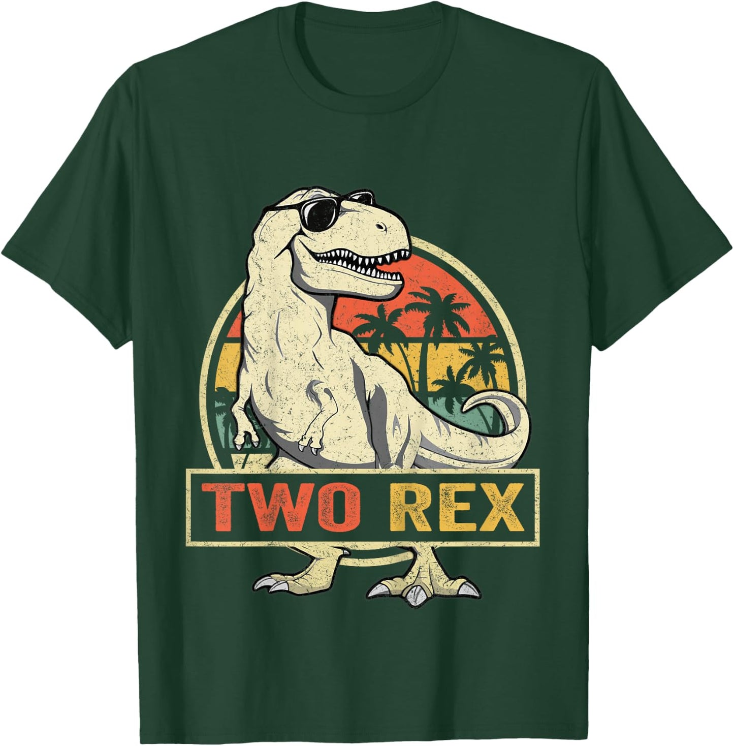 Kids Two Rex 2nd Birthday Boy Second Dinosaur 2 Year Old Boys T-Shirt - T-Shirt | Forest