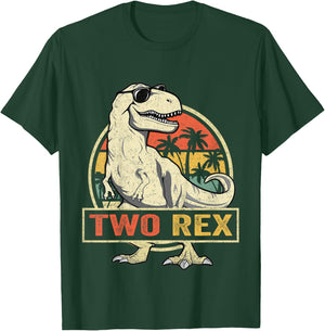 Kids Two Rex 2nd Birthday Boy Second Dinosaur 2 Year Old Boys T-Shirt - T-Shirt | Forest