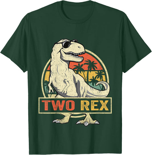 Kids Two Rex 2nd Birthday Boy Second Dinosaur 2 Year Old Boys T-Shirt - T-Shirt | Forest