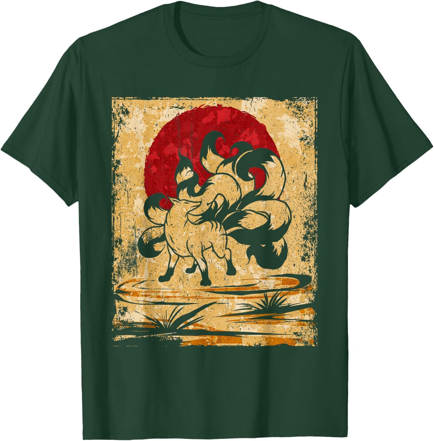 Nine Tailed Fox Japanese Art Retro T-Shirt - T-Shirt | Forest
