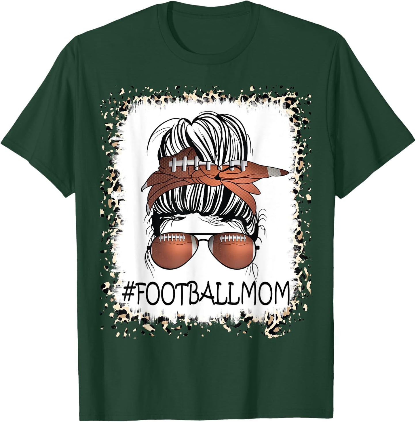 Bleached Proud Football Mom Life Leopard Messy Bun Player T-Shirt - T-Shirt | Forest