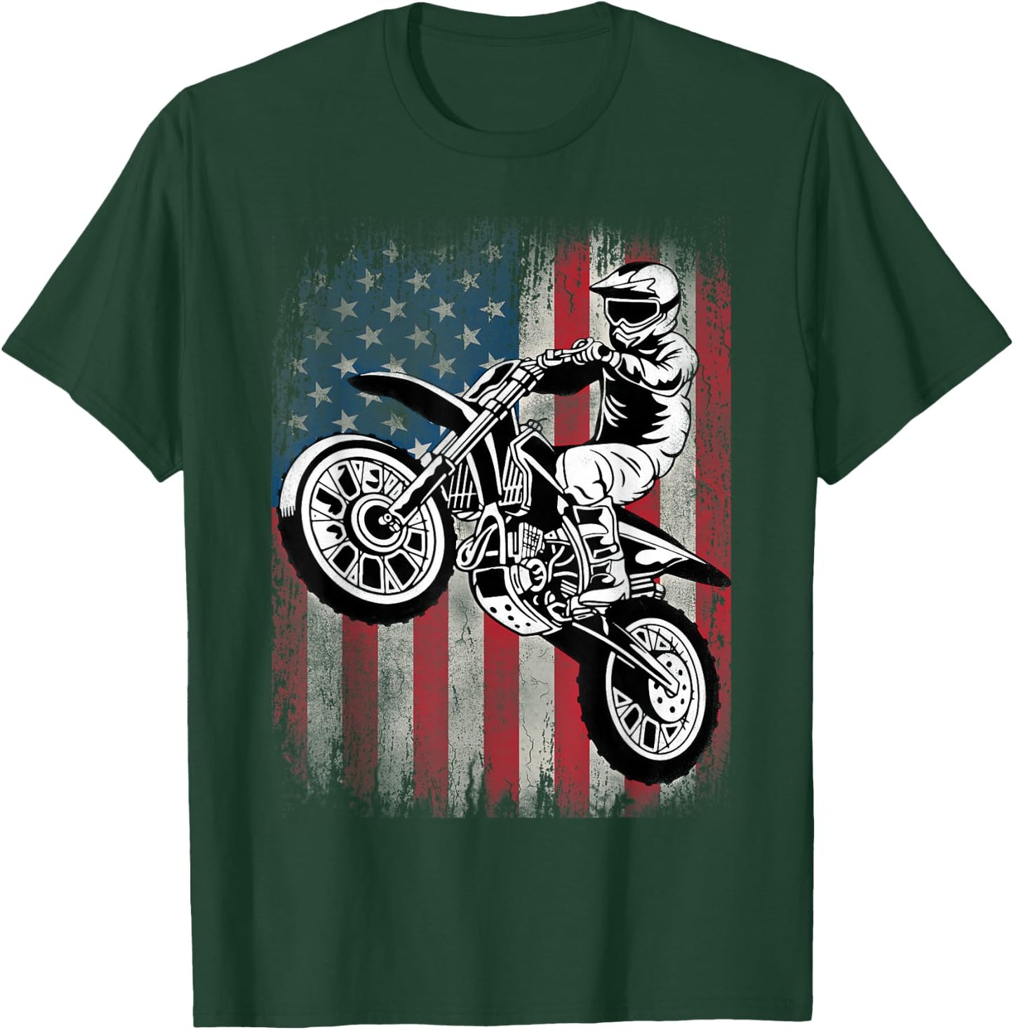 Dirt Bike American Flag Motocross Dirtbike Biker 4th of July T-Shirt - T-Shirt | Forest