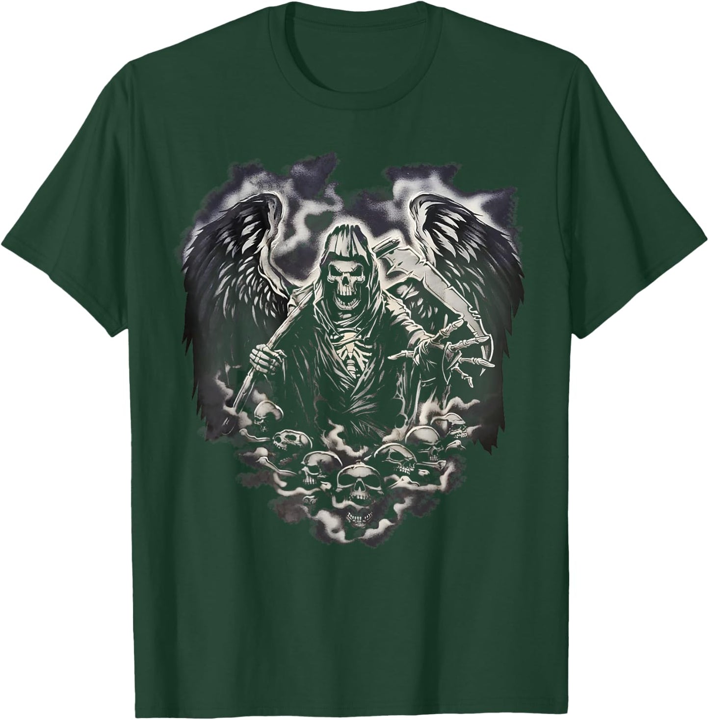 Grim Reaper Skull Heart Scythe Skeleton Angel Death Horror T-Shirt - T-Shirt | Forest