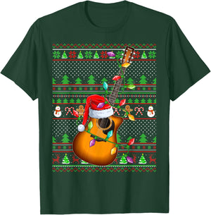 Ugly Xmas Sweater Style Lighting Guitar Christmas T-Shirt - T-Shirt | Forest
