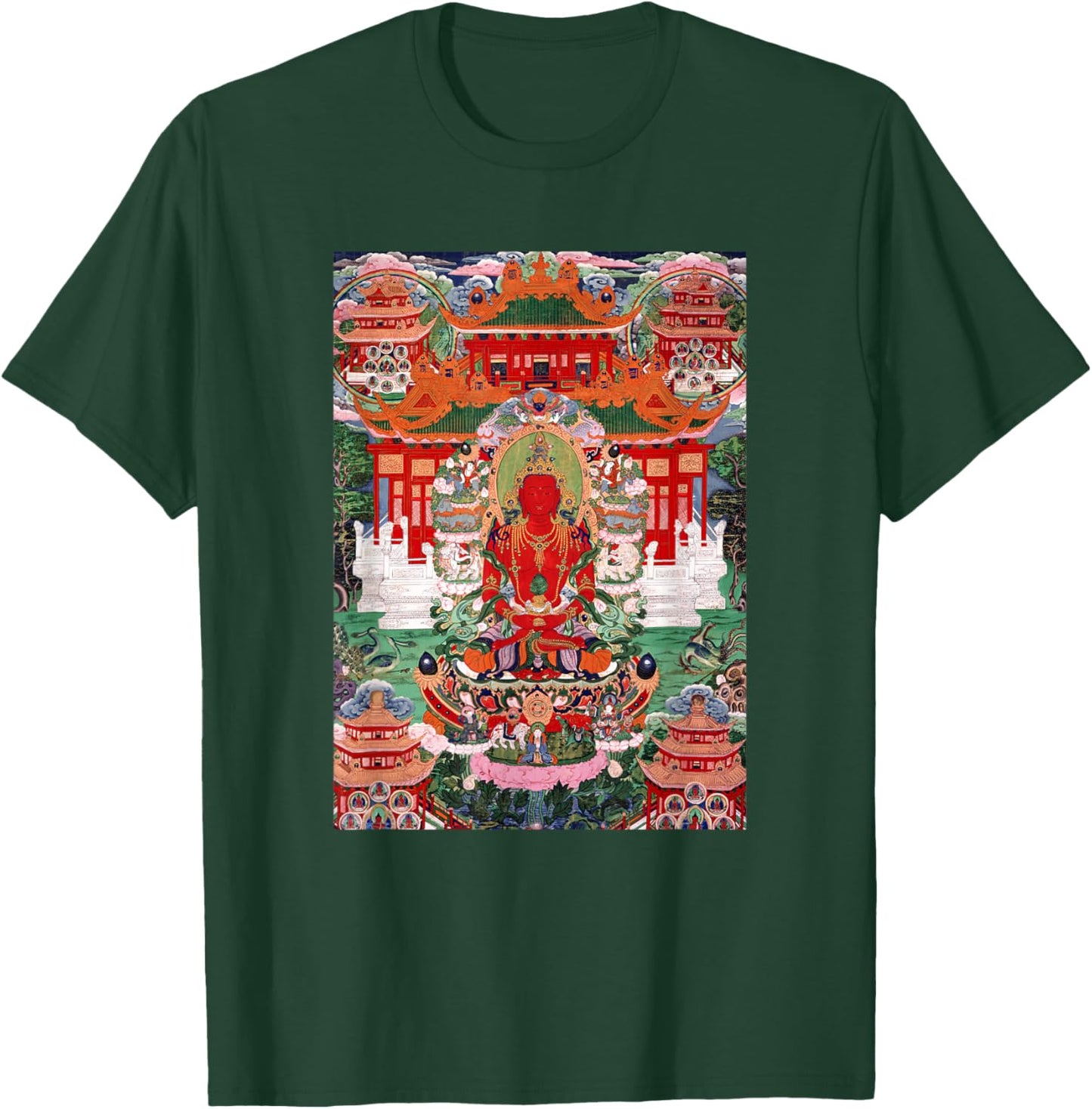 Buddha Amitayus in His Pure Land Tibetan Buddhist Thangka T-Shirt - T-Shirt | Forest