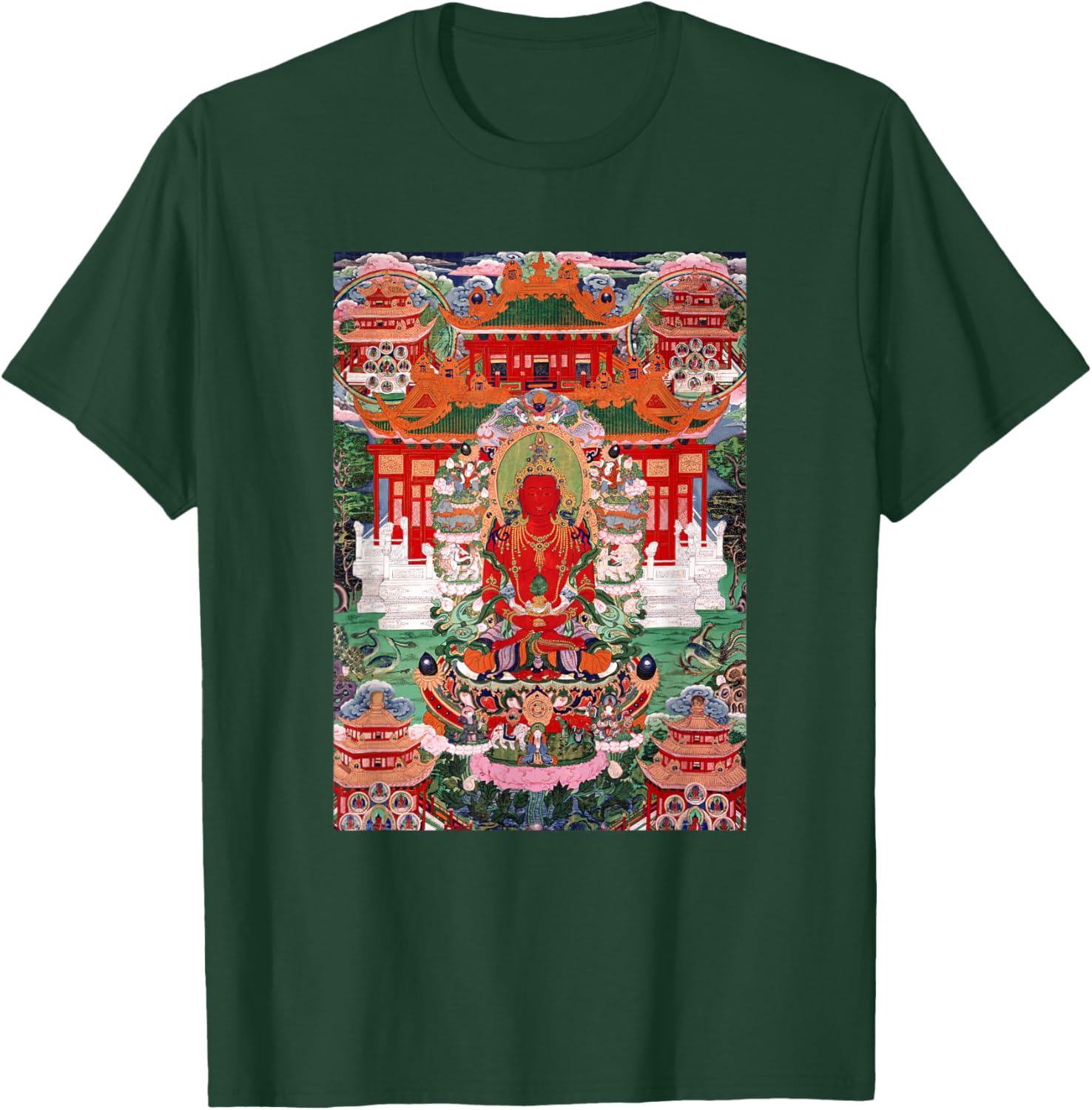 Buddha Amitayus in His Pure Land Tibetan Buddhist Thangka T-Shirt - T-Shirt | Forest