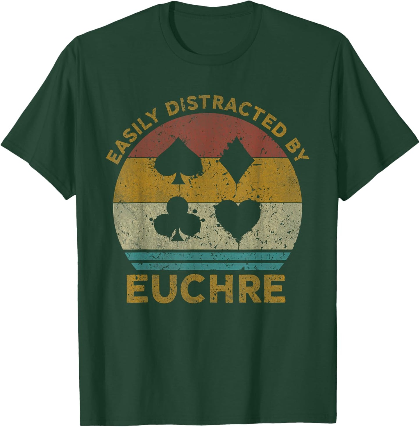 Easily Distracted By Euchre Vintage Euchre Card Game T-Shirt - T-Shirt | Forest