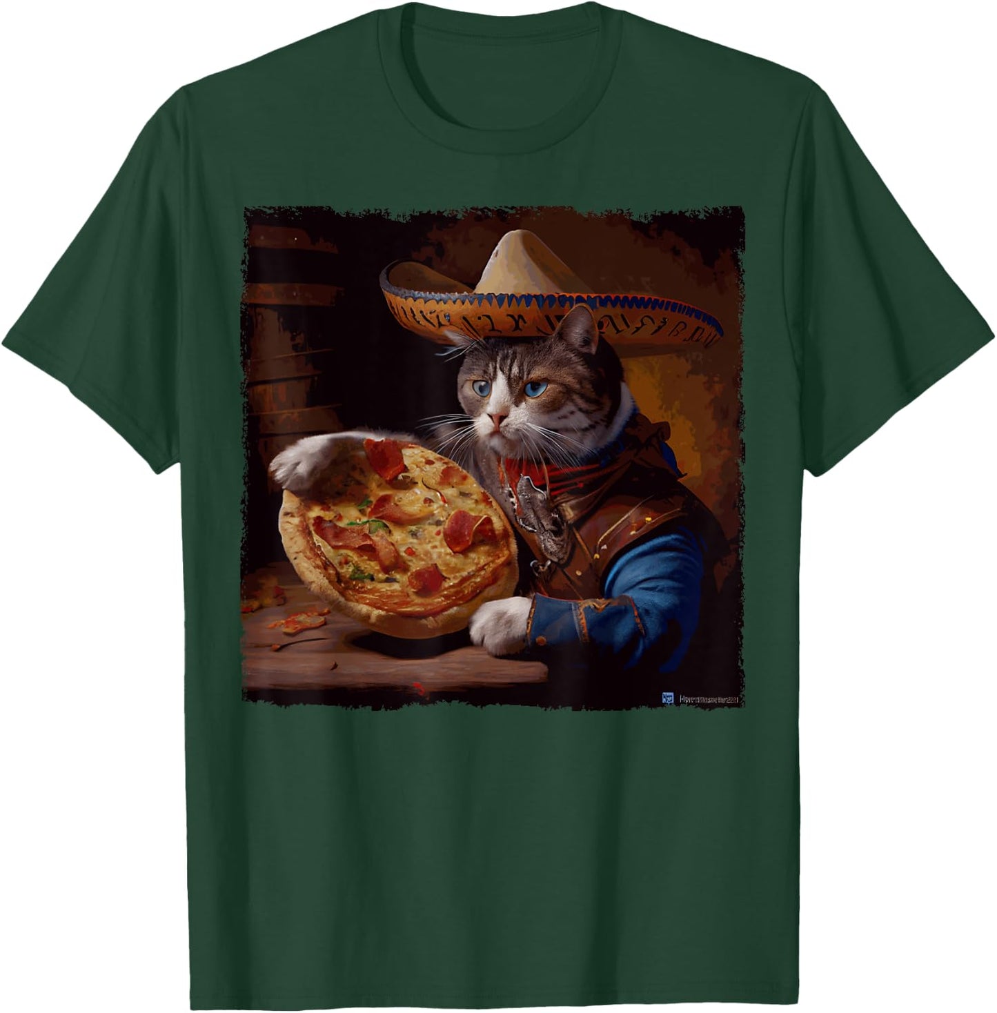 Funny Cat Cowboy Pizza T-Shirt - T-Shirt | Forest