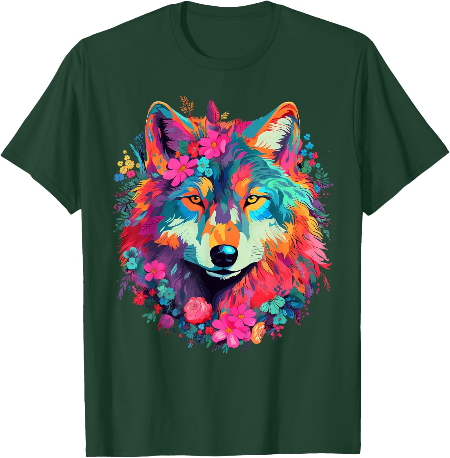 Cute Flower Wolf on summer Floral Wolf Men Women Kids T-Shirt - T-Shirt | Forest