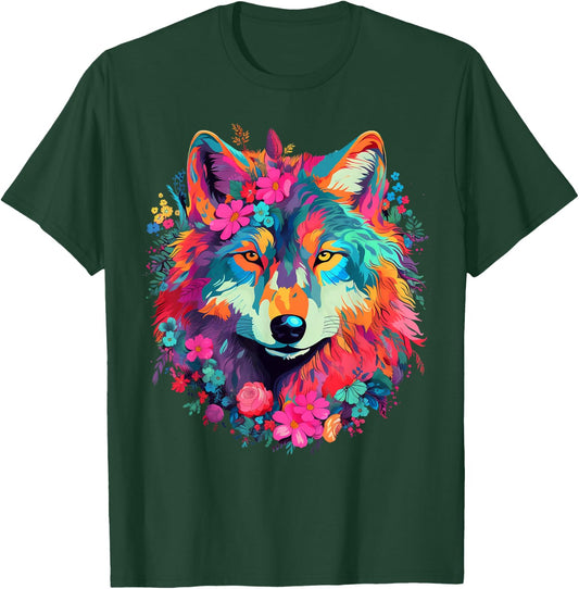 Cute Flower Wolf on summer Floral Wolf Men Women Kids T-Shirt - T-Shirt | Forest