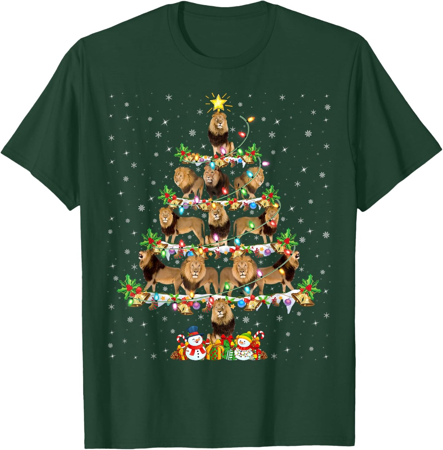 Lion Xmas Lighting Santa Lion Christmas Tree T-Shirt - T-Shirt | Forest