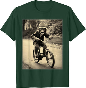 Funny Cute Monkey Chimp Riding Vintage Bicycle Men Woman T-Shirt - T-Shirt | Forest