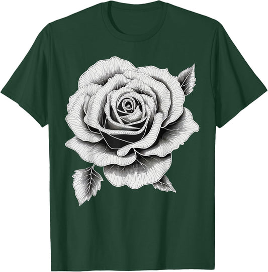Black and White Rose men and Rose T-Shirt - T-Shirt | Forest