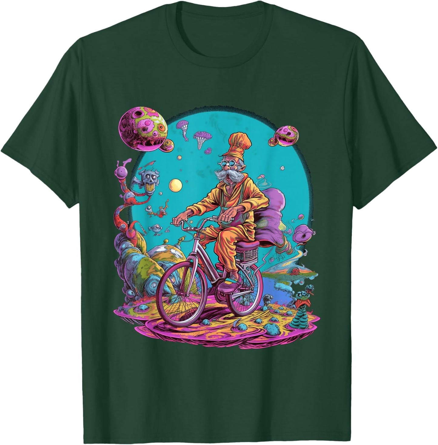Bicycle Day Hofmann Trip | Psychedelic Comic Style Hippie T-Shirt - T-Shirt | Forest