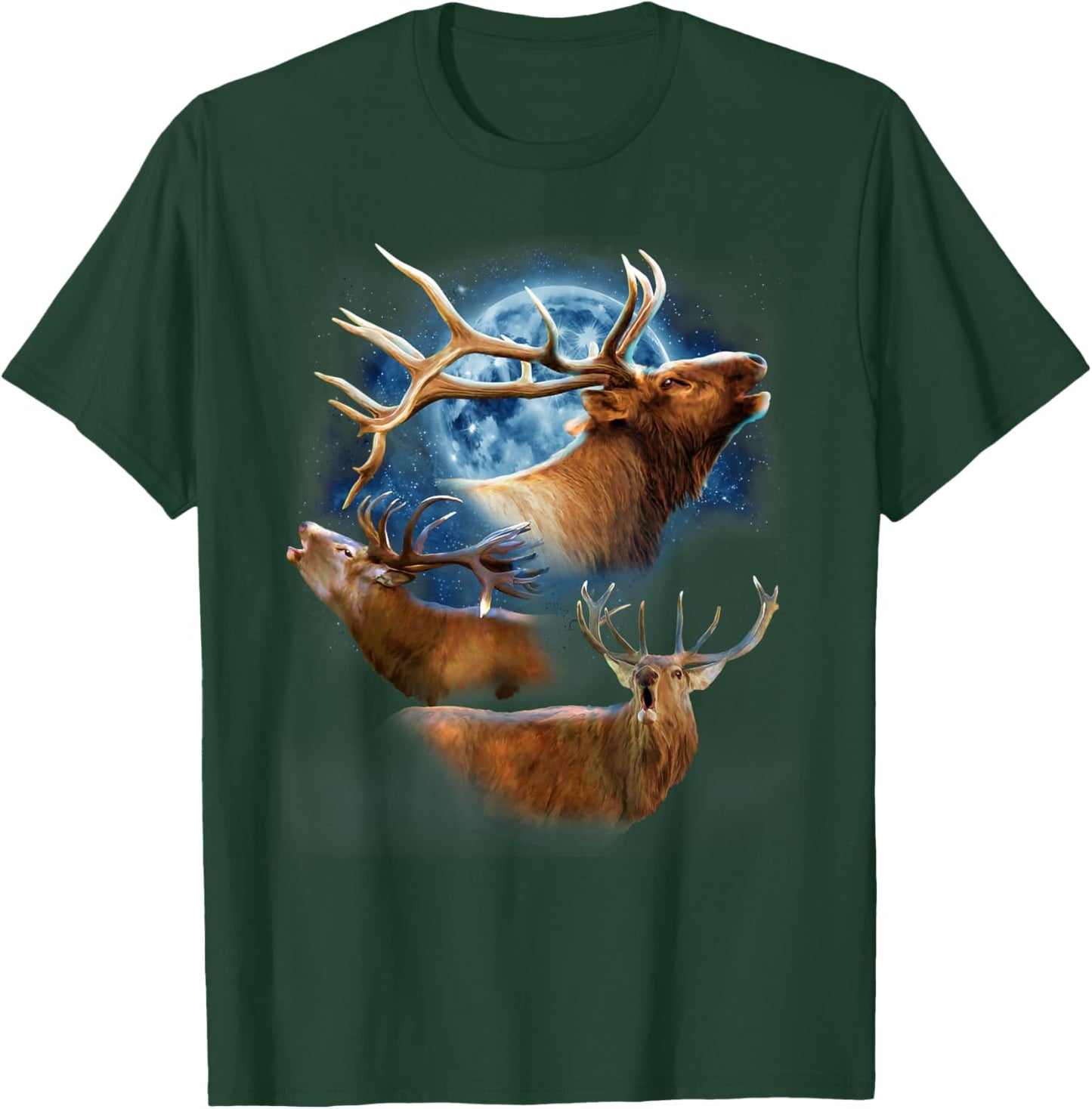 Funny Elk Hunting - Elk Howling at the Moon T-Shirt - T-Shirt | Forest