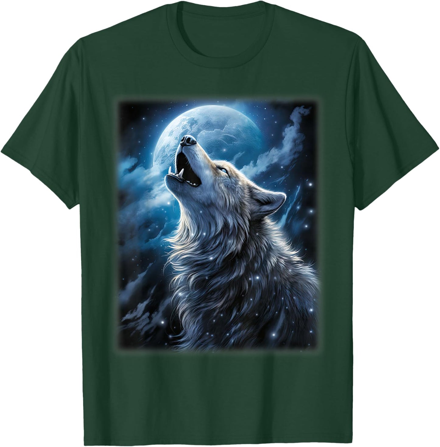 Wolf howling at the Moon Fantasy Art Wildlife T-Shirt - T-Shirt | Forest