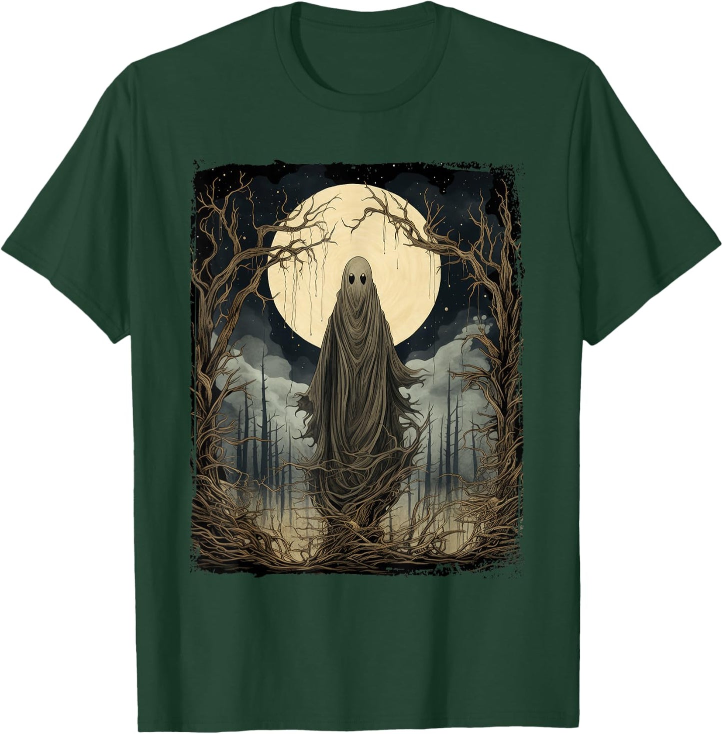 Vintage Art Men Women Retro Scary Gothic Halloween Ghost T-Shirt - T-Shirt | Forest