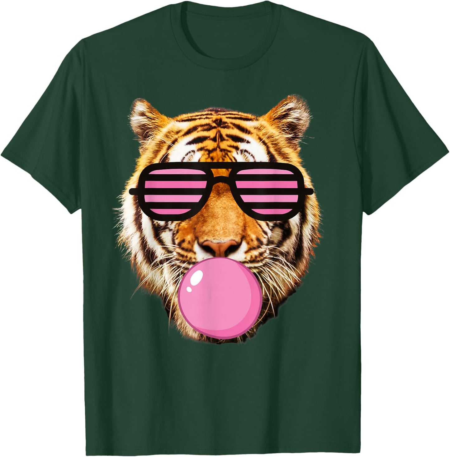 Pink Gum tiger Stripe Cute Tiger with Glasses T-Shirt - T-Shirt | Forest
