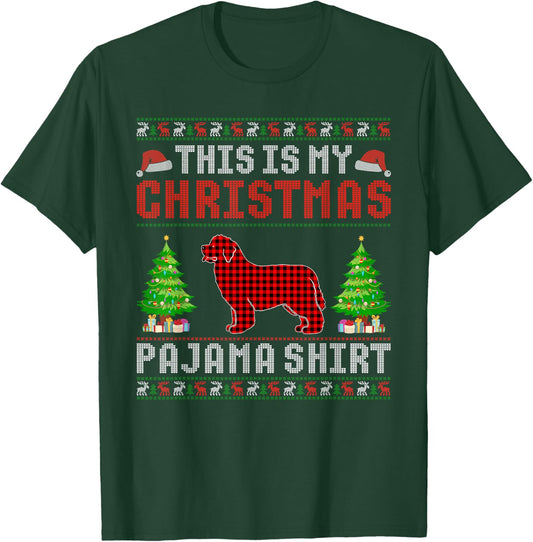 This is My Christmas Pajama Newfoundland Dog Ugly Sweater Women Kids T-Shirt - T-Shirt | Forest