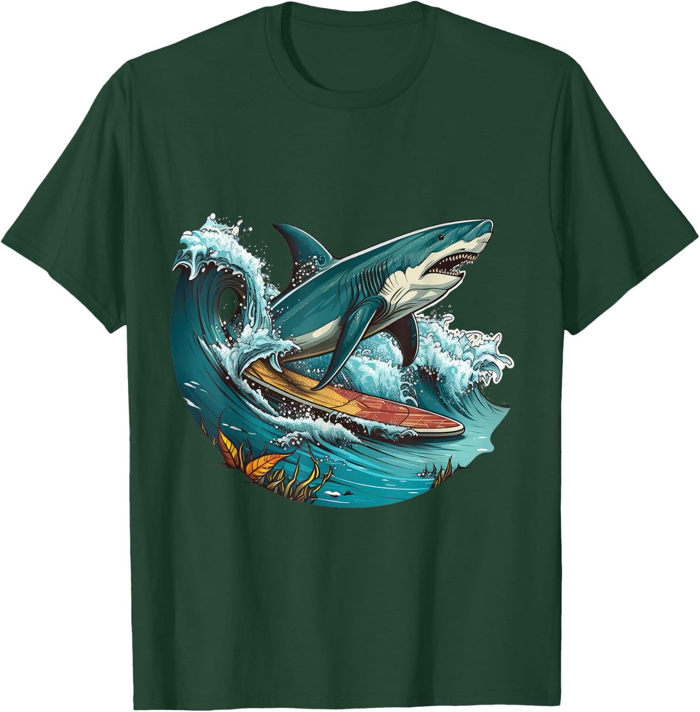 Shark Lover Surfboard Ocean Graphic Novelty Boy Men Surfing T-Shirt - T-Shirt | Forest
