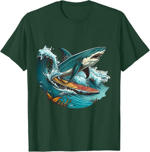 Shark Lover Surfboard Ocean Graphic Novelty Boy Men Surfing T-Shirt - T-Shirt | Forest