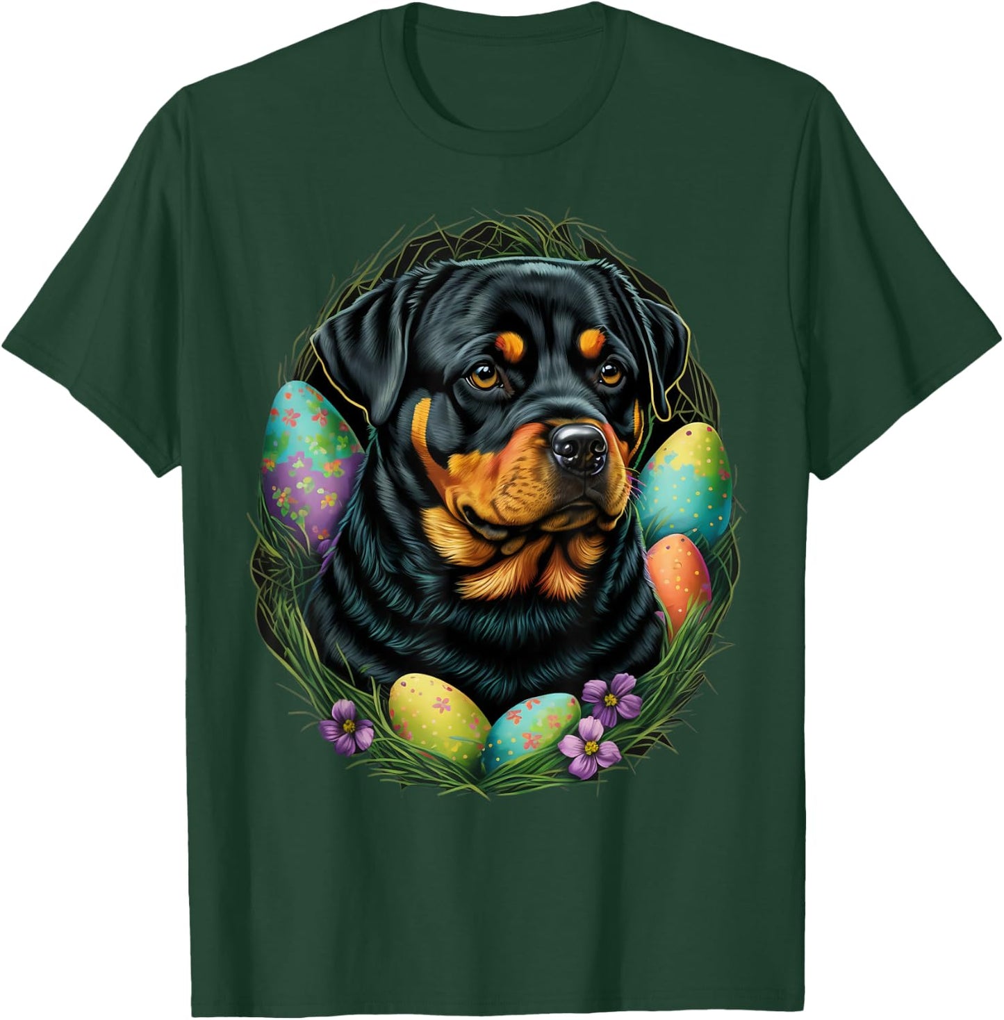 Easter Rottweiler Bunny Eggs Dog on Easter Rottweiler T-Shirt - T-Shirt | Forest