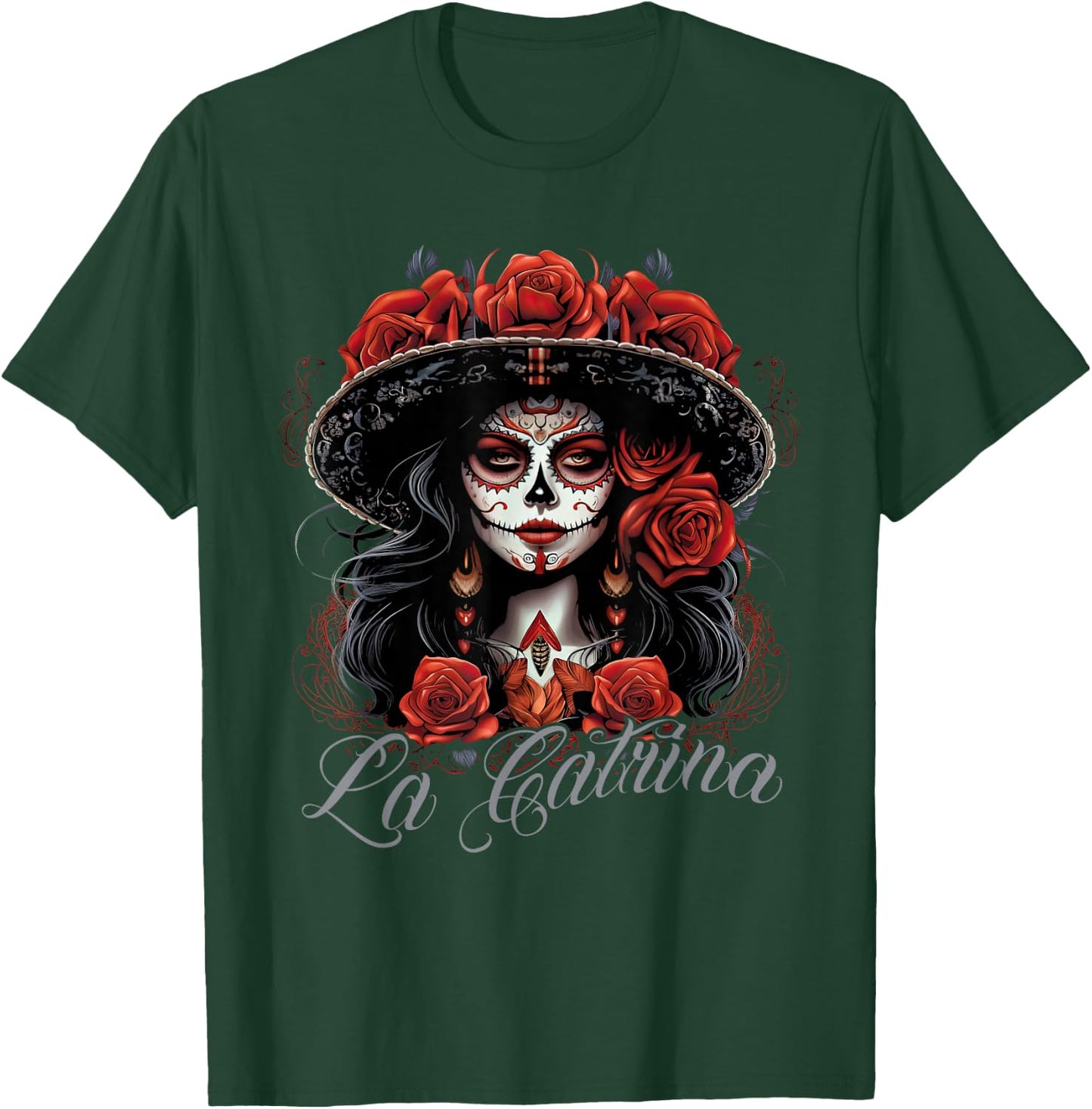 La Catrina Costume Unique Day of the Dead Dress - Women's Black X-Small Classic Fit Dress - Short Sleeve - Solid - - Pull On - 1 Count - Machine Wash T-Shirt - T-Shirt | Forest